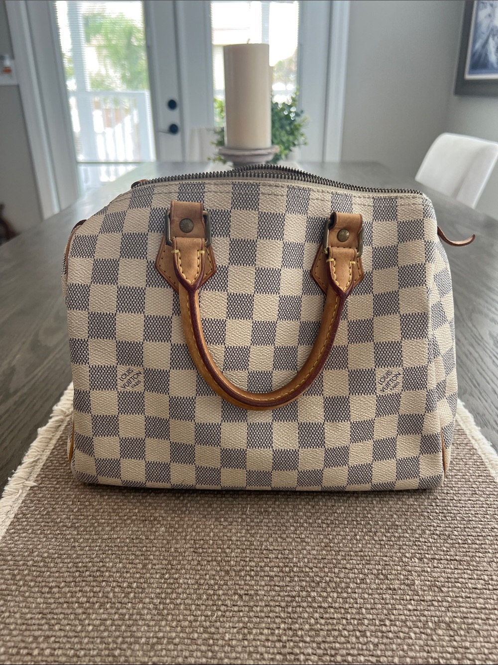 Louis Vuitton Damier Azur Satchel in Cream and Brown
